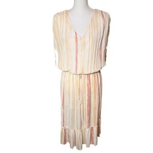 Blue B Striped‎ Maxi Dress Rayon Partially Lined Size M Peachy Pink & Cream NWT